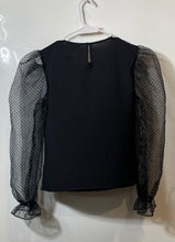 Load image into Gallery viewer, Express Womens Black Polka Dot Sheer Pleated Long Sleeve Blouse Top Size Small
