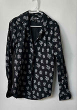 Load image into Gallery viewer, Express Mens 1MX Black Floral Extra Slim Fit Collared Dress Shirt Size M 15-15.5
