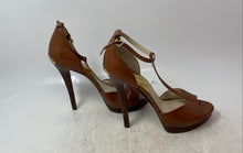Load image into Gallery viewer, Michael Kors Womens Tan Leather Open Toe High Stiletto Platform Heels Size 7.5M
