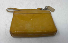 Load image into Gallery viewer, Coach Womens Dark Yellow Patent Leather Logo Charm Zipper Wristlet Wallet
