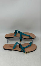 Load image into Gallery viewer, Bridget Womens Blue Beige Leather Toe Ring Tassel Flat Strappy Sandals Size 7
