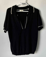Load image into Gallery viewer, Max Studio Womens Black White Short Sleeve Collared Pullover Sweater Size L
