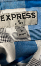 Load image into Gallery viewer, Express Mens Multicolor Plaid Cotton Long Sleeve Fitted Dress Shirt Size L/G
