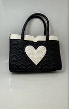 Load image into Gallery viewer, Betsey Johnson Womens Black And White Hearts Quilted Top Handle Satchel Bag
