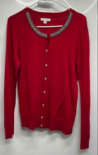 Load image into Gallery viewer, New York &amp; Company Womens Red Long Sleeve Beaded Neck Cardigan Sweater Size M
