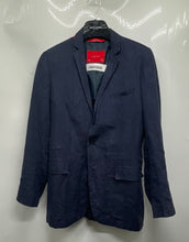 Load image into Gallery viewer, Zara Mens Blue Linen Long Sleeve Notch Lapel Two-Button Blazer Jacket Size 36
