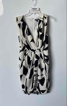 Load image into Gallery viewer, Express Womens White Black Abstract Draped V-Neck Sleeveless Mini Dress Size M
