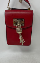 Load image into Gallery viewer, DKNY Womens Elissa Red Leather Charm Adjustable Strap Mini Crossbody Bag
