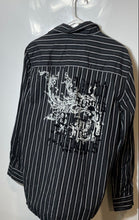 Load image into Gallery viewer, Express Mens Black Striped Long Sleeve Collared Button-Up Shirt Size Medium
