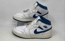 Load image into Gallery viewer, Nike Boys Air Jordan 1 Mid SE White Blue Lace-Up Sneakers Shoes Size 7Y No Laces
