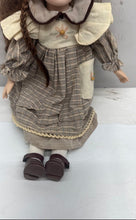 Load image into Gallery viewer, Brown Hair Green Eyes Decorative Porcelain Doll Collectible With Plaid Outfit

