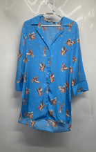 Load image into Gallery viewer, Zara Womens Blue Floral Bird Print Long Sleeve Collared Sleepshirt Size Small
