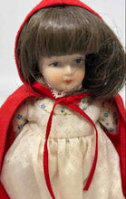Load image into Gallery viewer, Vintage Little Red Riding Hood Porcelain Doll With Hooded Cloak In Floral Dress
