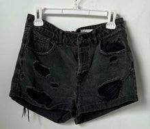 Load image into Gallery viewer, Forever 21 Womens Black Cotton Denim Distressed Cuffed Cut-Off Shorts Size 28
