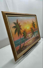 Load image into Gallery viewer, Ocean Beach Palm Tree,Dawn Multicolor Wall Art Framed Oil Painting
