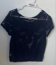 Load image into Gallery viewer, Express Womens Blue Floral Sheer Lace Short Sleeve Round Neck Blouse Top Size XS
