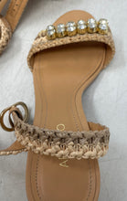 Load image into Gallery viewer, Arezzo Womens Stella Mid Beige Embellished Block Heel Ankle Strap Sandals Sz 34
