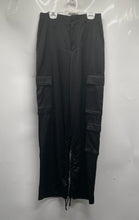 Load image into Gallery viewer, Zara Womens Black Satin Flat Front High-Waist Straight Leg Cargo Pants Size XS
