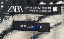 Load image into Gallery viewer, Zara Mens Blue Printed Short Sleeve Button-Up Shirt Size Medium
