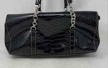 Load image into Gallery viewer, Unbranded Womens Black Croc Embossed Faux Leather Push Lock Shoulder Handbag
