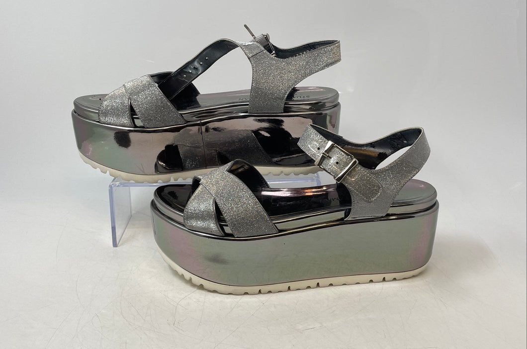 Stuart Weitzman Womens Crosspath Silver Tone Platform Sandals Size 8.5M