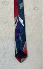 Load image into Gallery viewer, L'uomo Mens Blue Abstract Print Adjustable Keeper Loop Pointed Tie

