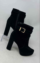 Load image into Gallery viewer, Express Womens Black Leather Round Toe Block Heel Ankle Booties Size 8
