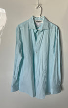 Load image into Gallery viewer, Calvin Klein Mens Light Blue Striped Regular Fit Stretch Dress Shirt Size Large
