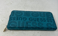 Load image into Gallery viewer, Guess Womens Aqua Monogram Print Leather Travel Zip-Around Wallet

