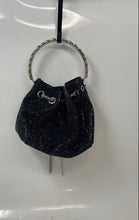 Load image into Gallery viewer, Urban Expressions Womens Black Rhinestone Top Handle Chain Drawstring Clutch Bag
