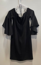 Load image into Gallery viewer, Calvin Klein Womens Black Off The Shoulder Back Zip Bell Sleeve Sheath Dress 6
