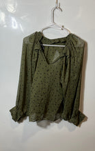 Load image into Gallery viewer, Zara Womens Green Polka Dot Sheer Cape Style Overlay Long Sleeve Blouse Top Sz M
