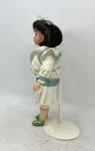 Load image into Gallery viewer, Vintage Brown Hair Ceramic Play Doll In Removable Outfit With Display Stand
