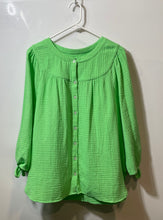 Load image into Gallery viewer, Talbots Womens Green Airy Gauze 3/4 Tie-Sleeve Button Front Blouse Top Size L
