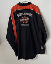 Load image into Gallery viewer, Harley-Davidson Mens Orange Black Cotton Collared Button-Up Shirt Size 2XL
