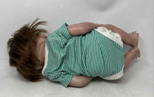 Load image into Gallery viewer, Brown Hair Realistic Baby Doll With White Green Striped Outfit
