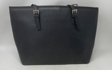 Load image into Gallery viewer, Mary Herz Womens Black Leather Double Handle Charm Shoulder Tote Handbag
