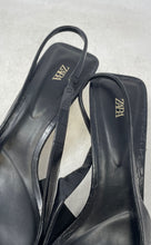 Load image into Gallery viewer, Zara Womens Black Leather Pointed Toe Slip-On Slingback Heels Size EU 42
