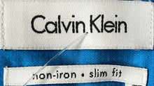 Load image into Gallery viewer, Calvin Klein Mens Blue Cotton Slim Fit Non-Iron Dress Shirt Size 16 1/2 34/35
