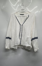 Load image into Gallery viewer, Zara Womens White Embroidered Lace Trim Cotton Linen Button Blouse Top Size M
