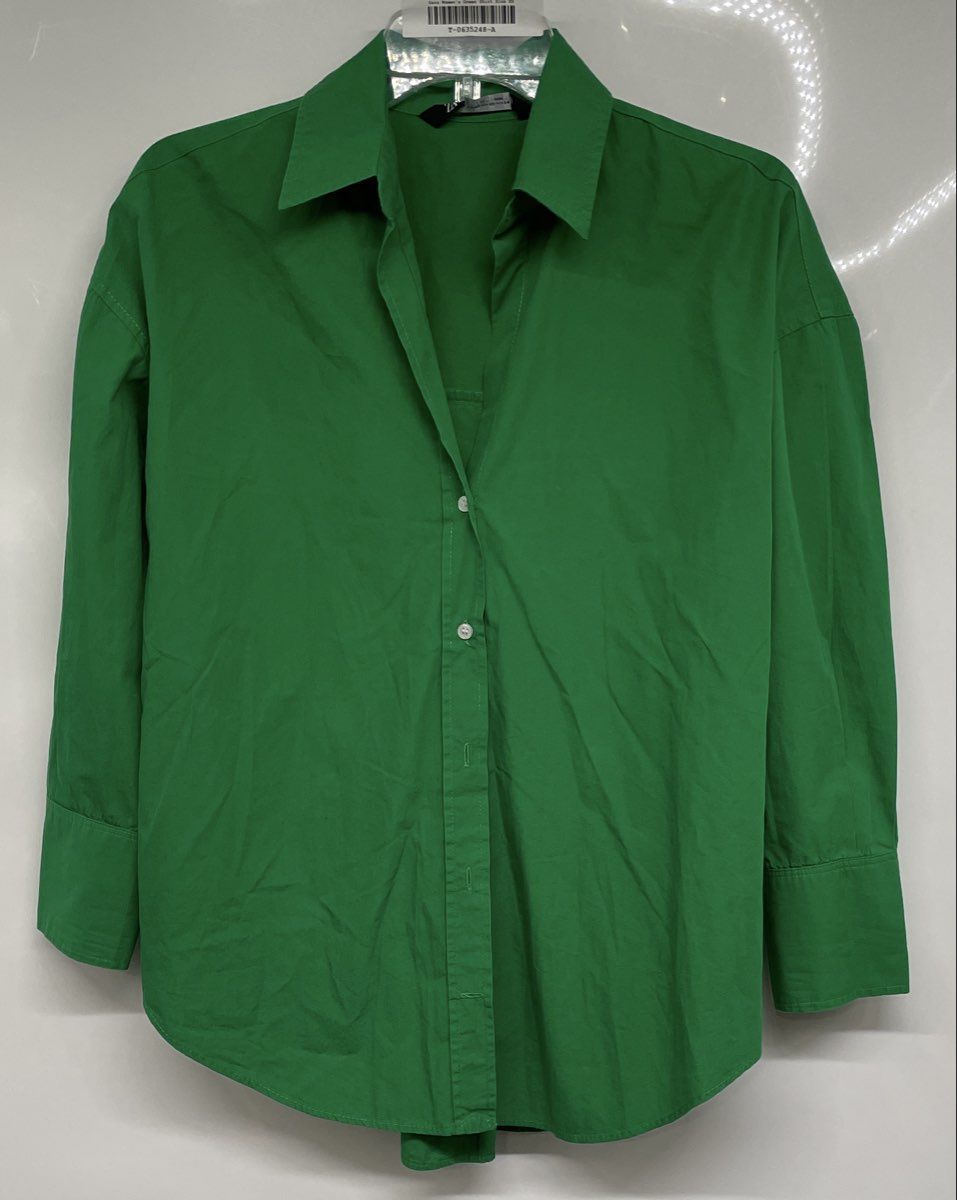 Zara Womens Green Long Sleeve Spread Collar Button-Up Shirt Size X-Small