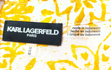 Load image into Gallery viewer, Karl Lagerfeld Womens Yellow Floral Flutter Sleeve Split Neck Blouse Top Size M
