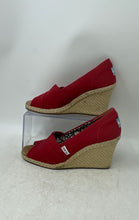 Load image into Gallery viewer, Toms Womens Red Beige Open Toe Slip-On Wedge Espadrille Heels Size 6.5
