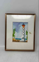 Load image into Gallery viewer, Ramyro Lemminga Lighthouse Cactus Framed Watercolor Aruba Art Painting
