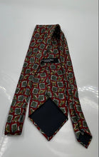 Load image into Gallery viewer, Christian Dior Mens Red Green Geometric Printed Keeper Loop Pointed Tie
