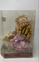 Load image into Gallery viewer, Gift Gallery Animated Wind Up Musical Purple Dress Curly Hair Porcelain Doll
