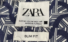 Load image into Gallery viewer, Zara Mens Blue White Geometric Long Sleeve Slim Fit Button-Up Shirt Size M
