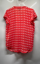Load image into Gallery viewer, Liz Claiborne Womens Orange White Printed Short Sleeve Tie Neck Blouse Top Sz M
