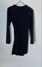 Load image into Gallery viewer, Zara Womens Black Long Sleeve Round Neck Side Ruched Back-Zip Mini Dress Size M
