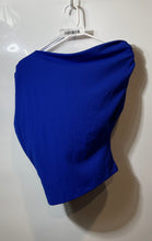 Load image into Gallery viewer, Zara Womens Blue Asymmetrical Draped One-Shoulder Cropped Blouse Top Size Small
